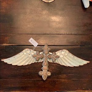 Rustic Metal Cross w/ Angel Wings